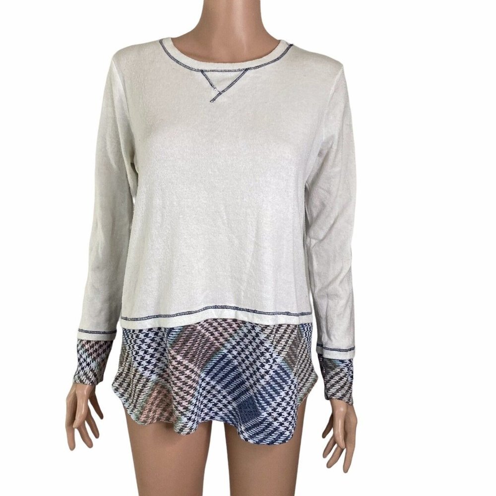 My Story Shirt Womens Small White Plaid Multicolored Trim